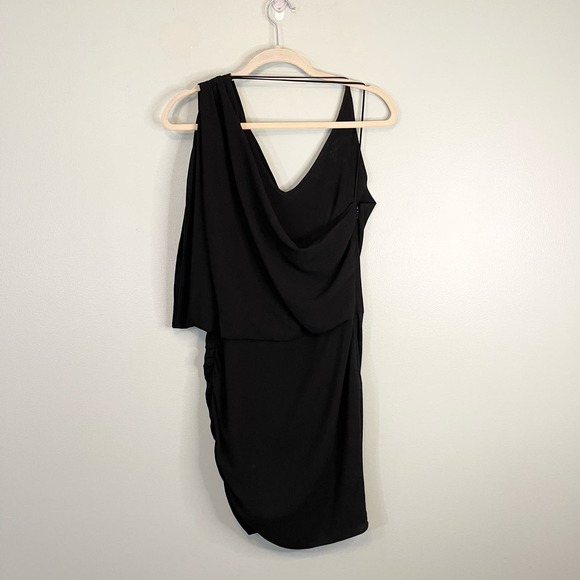 Haute Hippie Women's Black Side Zip Cowl Neck One Cold Shoulder Mini Dress Small - Picture 2 of 9